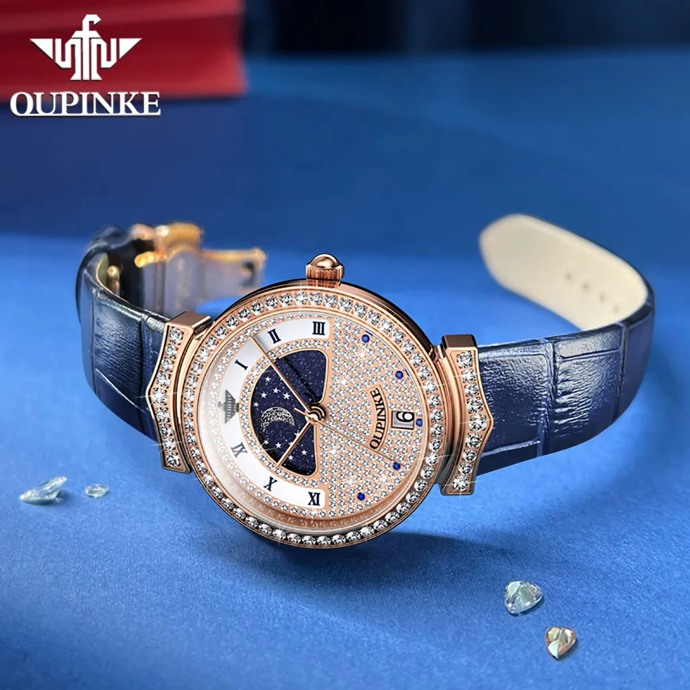 OUPINKE 3216+3218 Luxury Swiss Quartz Movement Women Watch Elegant Starry Sky Diamond Brand Women's Watch Classic Fashion Watch