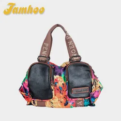 Jamhoo New Casual Original Women Handbag Genuine Leather Canvas Female Portable Crossbody Bag Large Capacity Fashion Shoulder Ba