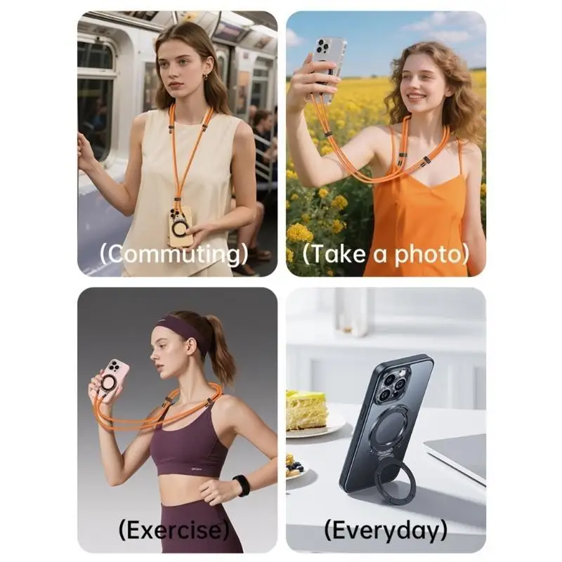 652F Multiple Functional Phone Lanyard Strap Rotating Finger Circle Holder Adjustable Crossbody Phone Lanyard for Daily