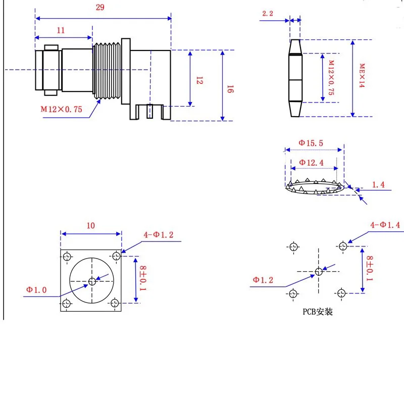 50pcs Copper BNC Female Jack Socket Right Angle 4 Pin PCB Panel Mount  Connector Center Solder Chassis Adapter BNC-KWE