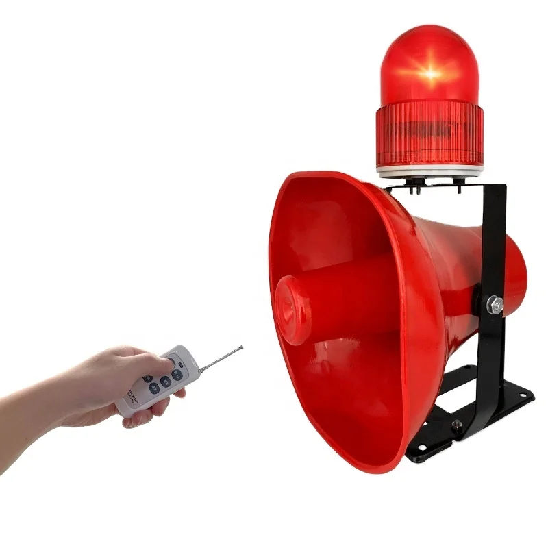 JQE877 50w Industrial Horn Siren Emergency Sound and Light Alarm Red LED Flashing Strobe Warning Light with Remote Control