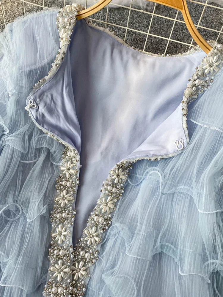 

Women's 2025 New Mesh Slim and Skinny Versatile Super Immortal Jacket Heavy Industry Bead V-Neck Long Sleeve Top