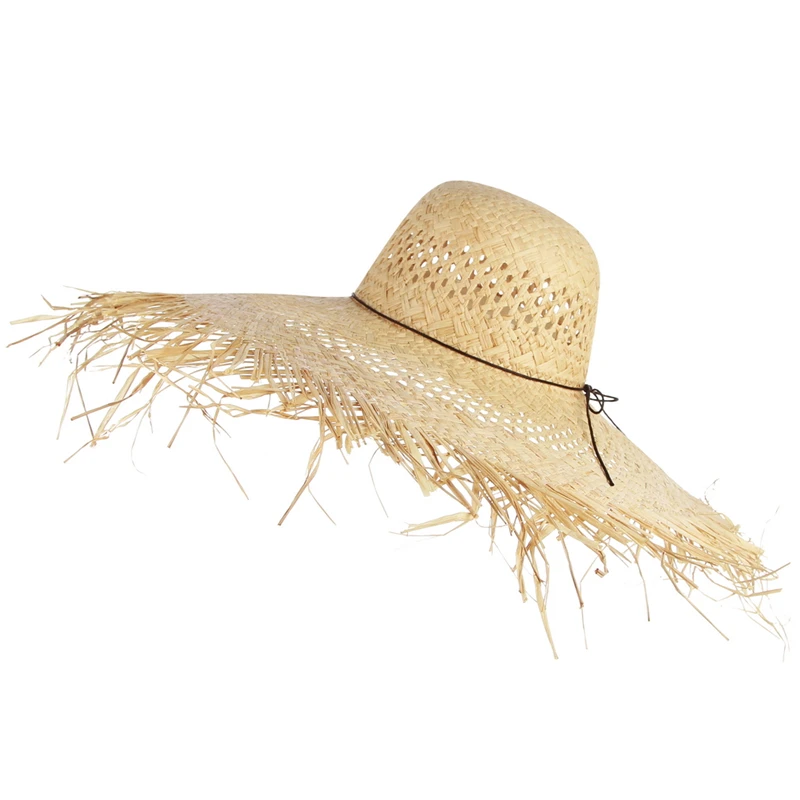 GEMVIE New Fashion Wide Brim Large Fields Straw Hats For Women Hollow Out Hat Beach Sun Hats Fluff Floppy Summer Caps Boater