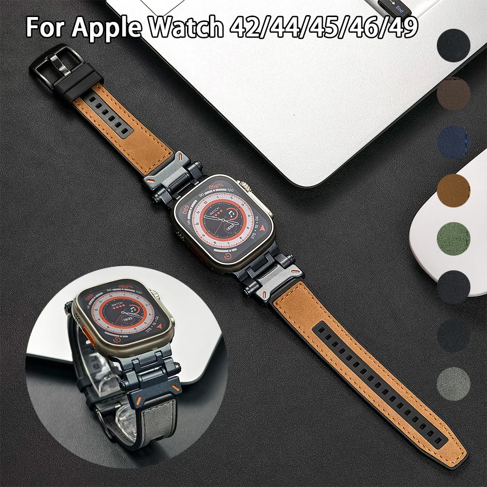 Leder-Silikonarmband für Apple Watch Ultra2 49 mm 46 mm 45 44 42 mm Luxus-Sport-Correas für IWatch Series10 9 8 7 6 5 4 Armband