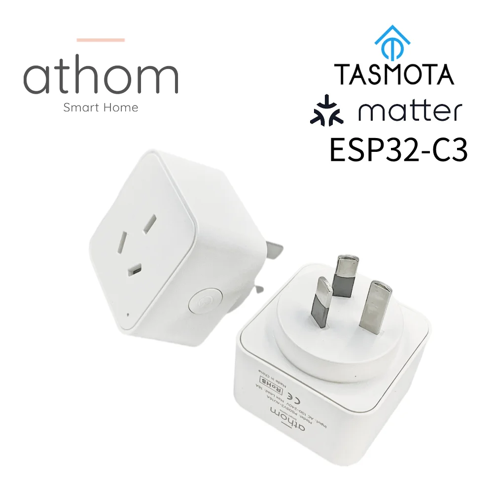 Athom  Preflashed ESP32C3 TASMOTA WiFi AU Plug Works With Matter  Home Assitant Electric Consumption Monitoring 10A