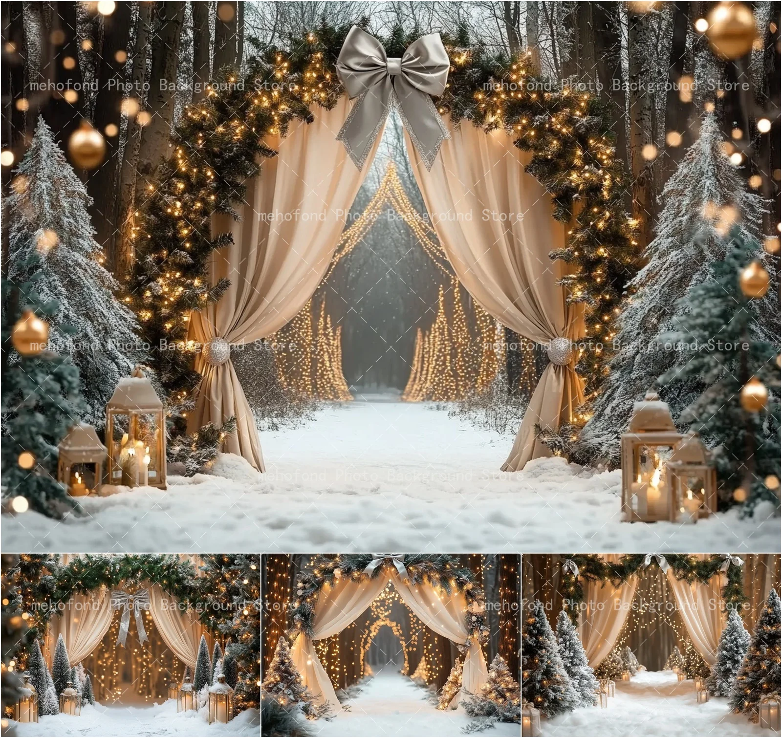 

Мехофонд фон для фотосъемки Рождественская елка серебряный бант фонарь сверкающий шар орнамент детский семейный портрет фон Декор