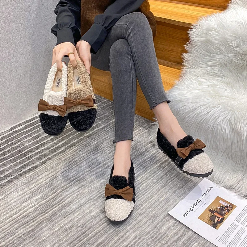 Mao Mao shoes women wear in autumn and winter, one pedal, Doudou shoes, plush platform cotton shoes 4538