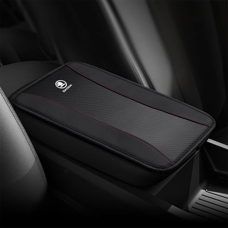 Car Armrest Mat Leather Center Console Cover Accessories For Skoda Octavia Superb Rapid Kodiaq Karoq Fabia Kamiq Roomster Citigo