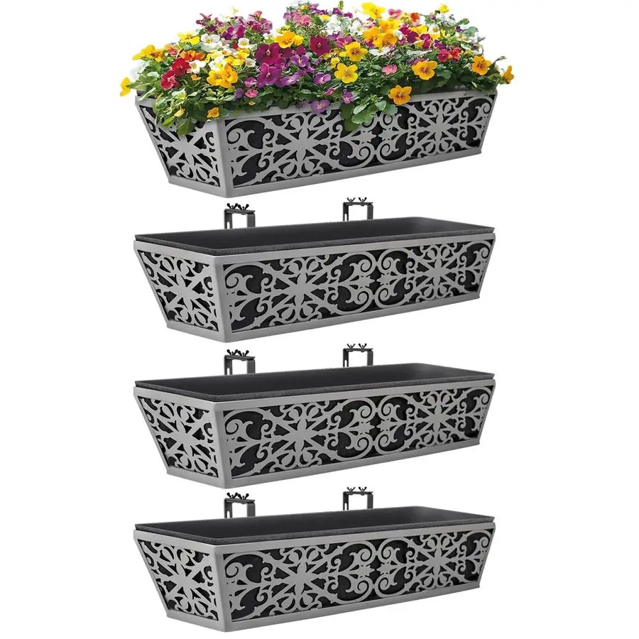 

Pack 24 Inch Window Boxes Planter for Outdoor Plants Deck Railing Planters Box with Adjustable Brackets for Porch Fence Balcony