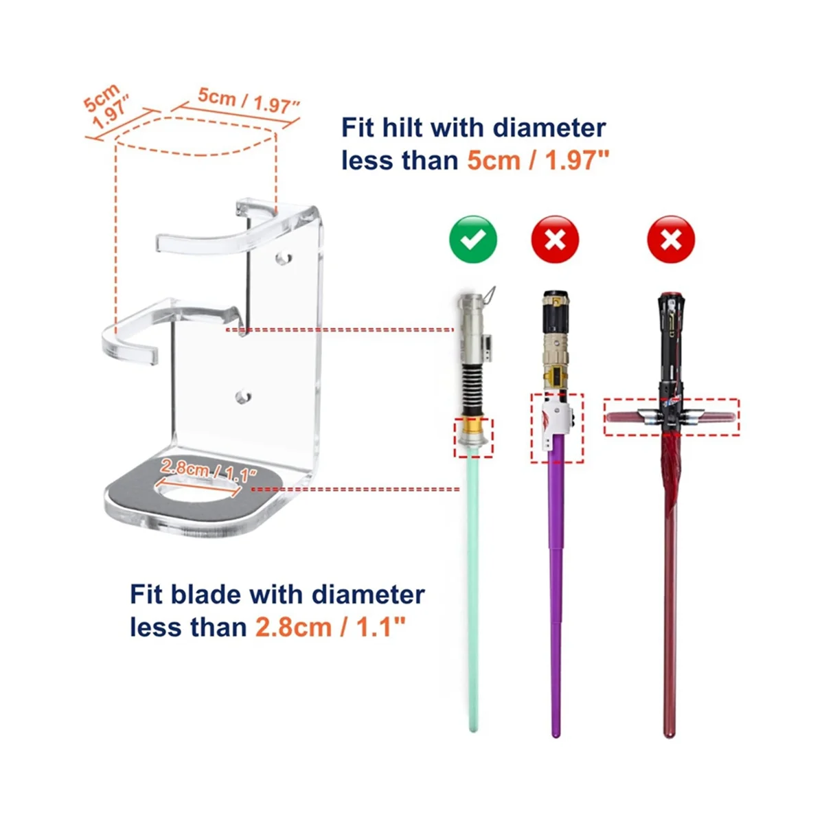 Lightsaber Wall Mount Stand Acrylic Lightsabers Display Holder Lightsaber Wall Rack Hook Hanger with Protective Pad