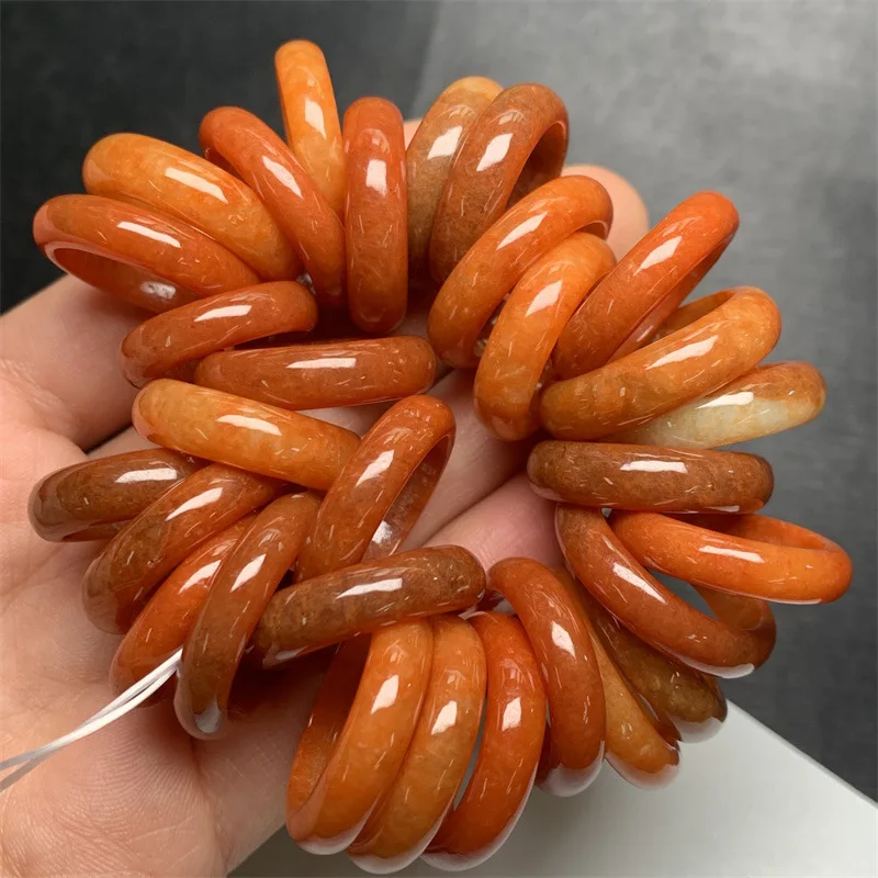 Myanmar A-grade Jadeite Burned Red Jade Ring Fashionable Simple Plain Circle Men's Gifts Women's Jewelry Drop Shipping