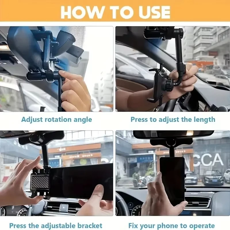 Multifunctional Car Rearview Mirror Phone Holder for Car 360° Retractable Phone Mount GPS Holder Universal Auto Phone Holder view 5