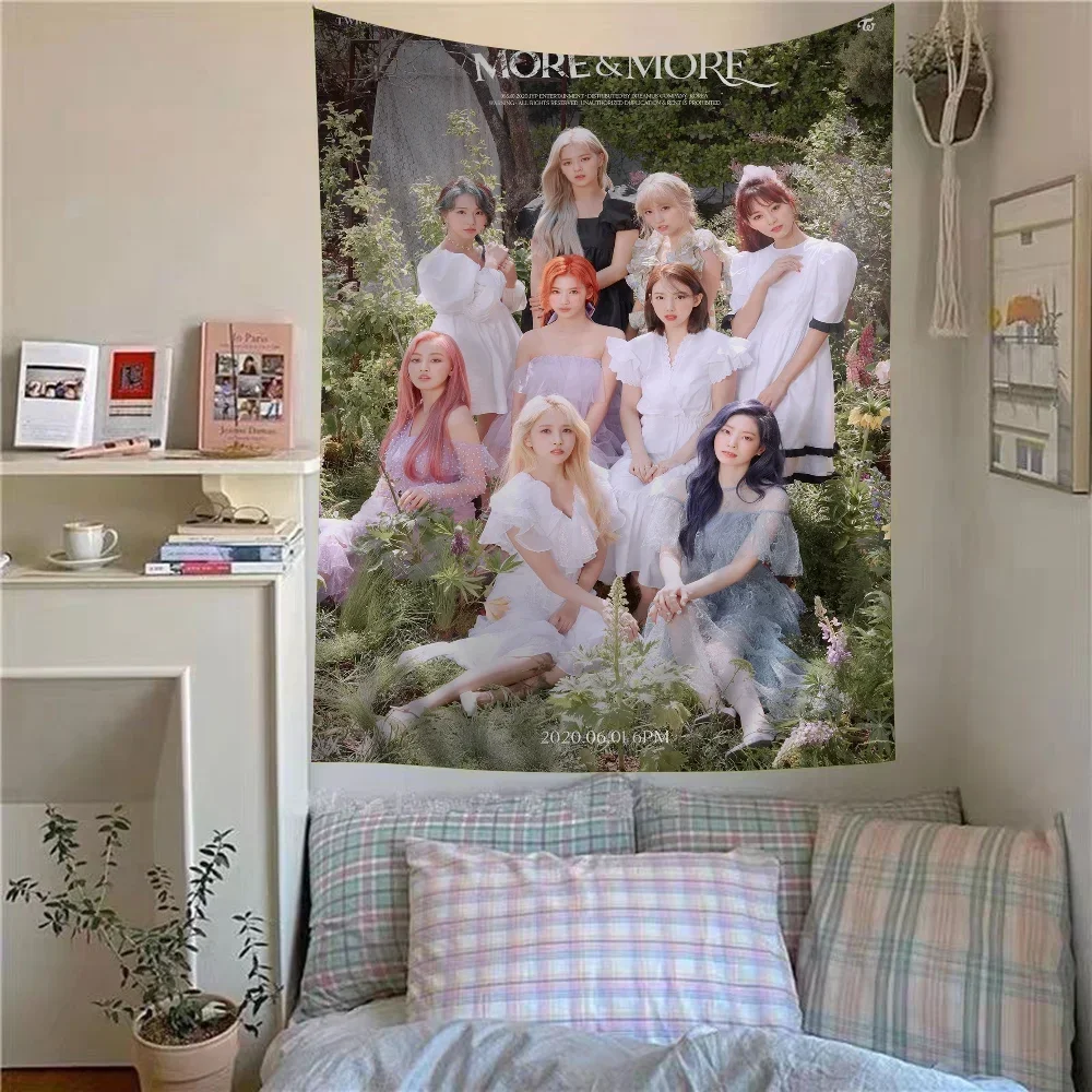 Korean Popular Star Girl Group TWICE DIY Wall Tapestry Hanging Tarot Hippie Wall Rugs Dorm INS Home Decor