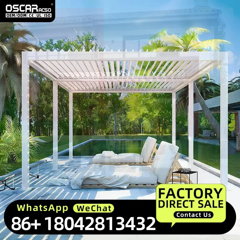 4x4m Heavy Wind Resistant Backyard Decor Oversized Aluminum Frame  Retractable Screen Steel Sunshade Gazebo 3 Season Greenhouse