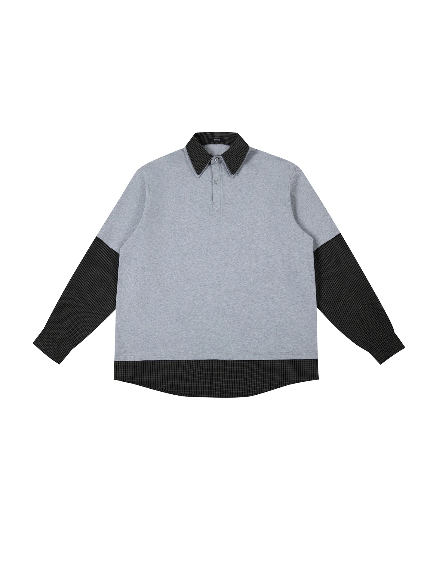 

American Retro Plaid Patchwork Fake Two-Piece Collar irt Men's Casual Spring Couple Sle Cotton Long Sve Button up