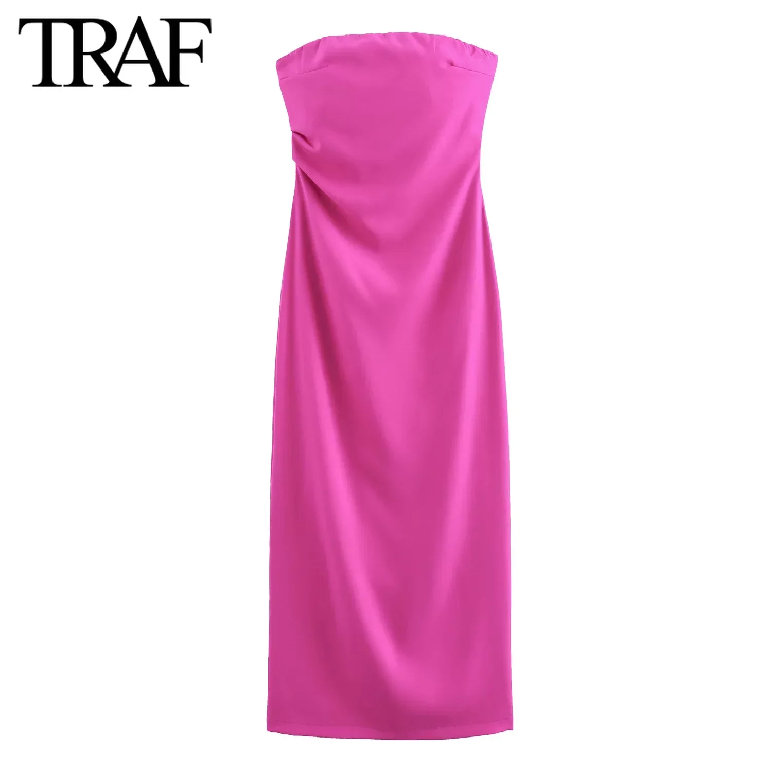 TRAF Women Fashion Summer New Sexy Split Back Zip pieghettato senza maniche abito senza spalline Chic donna francese elegante sera