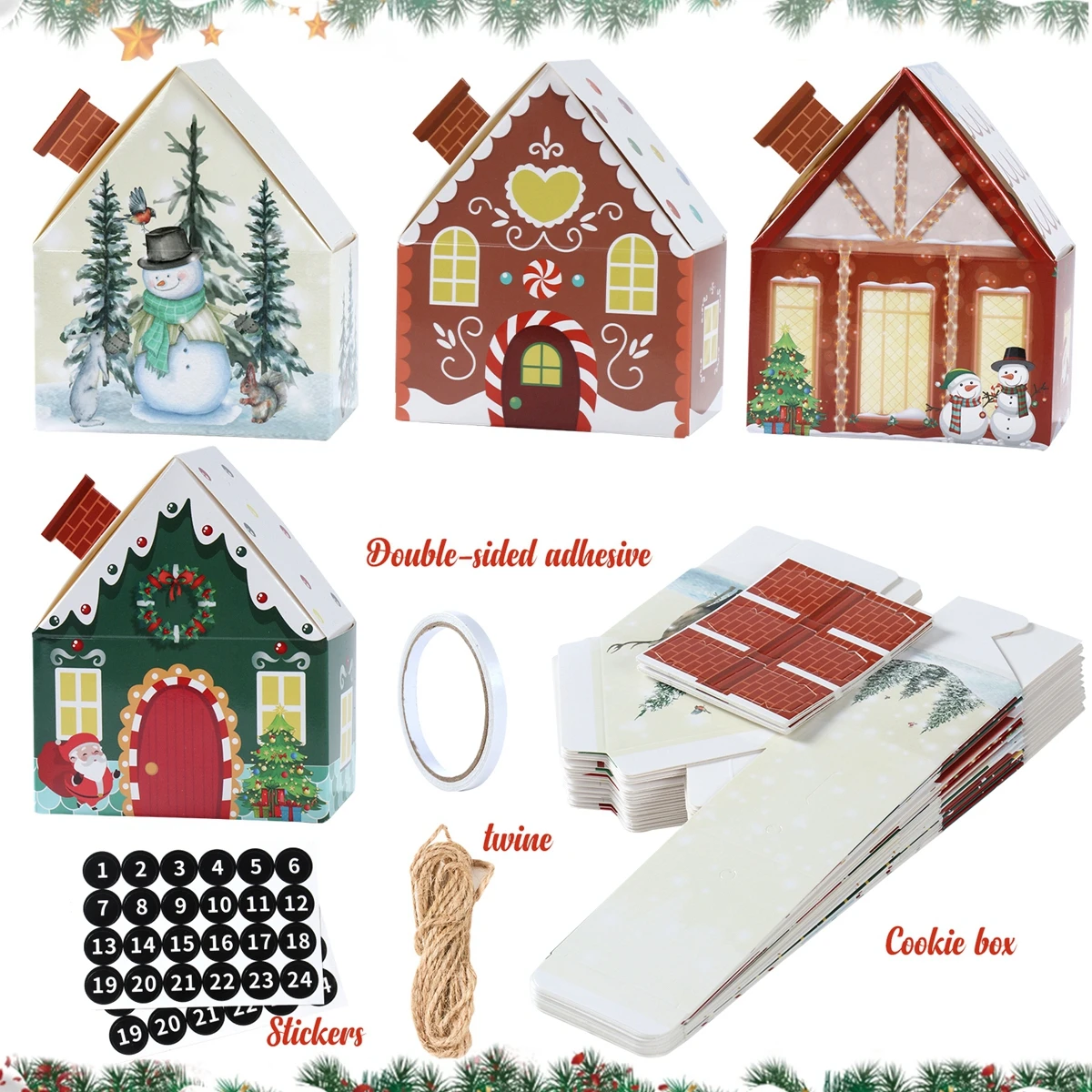 Christmas Candy Box House Shape Gift Boxes Merry Christmas Decorations 2025 New Year Birthday Party Packaging Bags Kids Favors