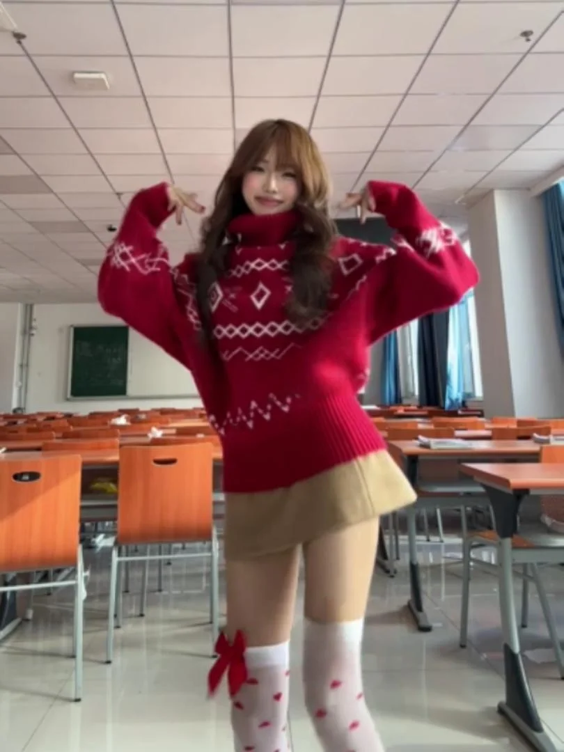 Pull Cisas ample pour femme, col haut, tricoté, vêtements d'extérieur d'hiver, confortable et chaud, haut Long Sve