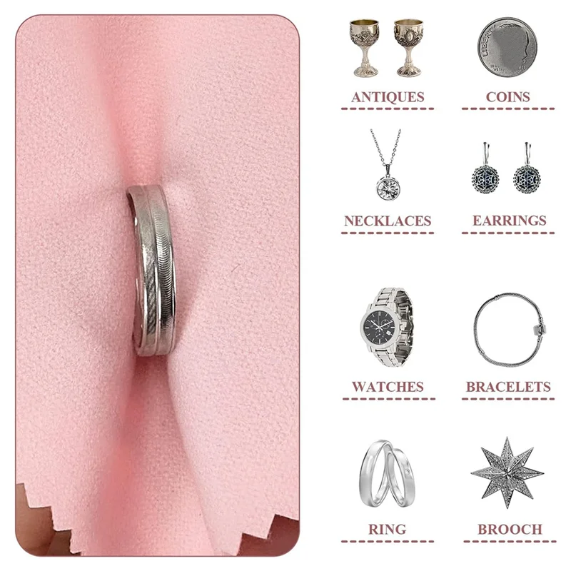 

TFORU-Jewelry Cleaning Cloth, Professional Polishing Cloth Individually Wrapped, Pink Silver Polishing Cloth