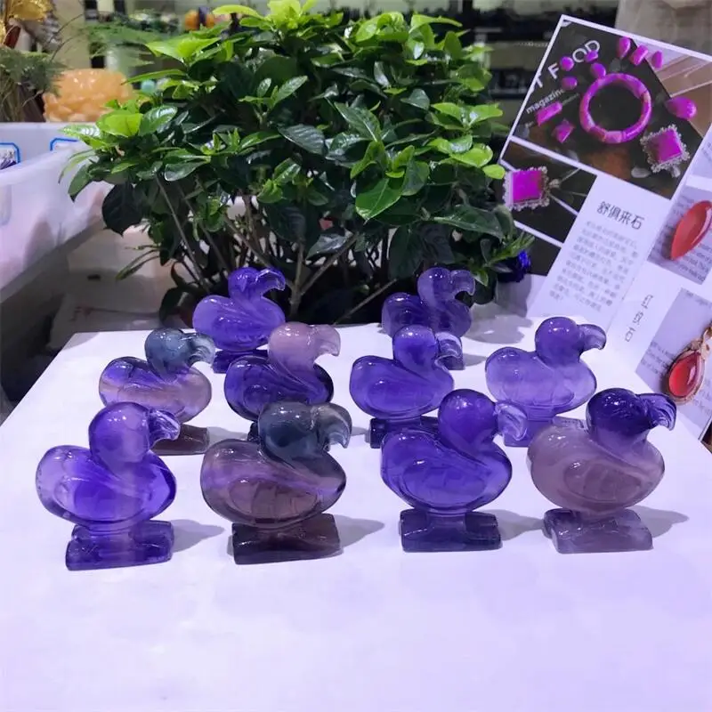 5.4cm Natural Purple Fluorite Dodo Bird Carved Room Ornament Healing Crystal Reiki Animal Figurine Gemstone Home Decoration 1pcs