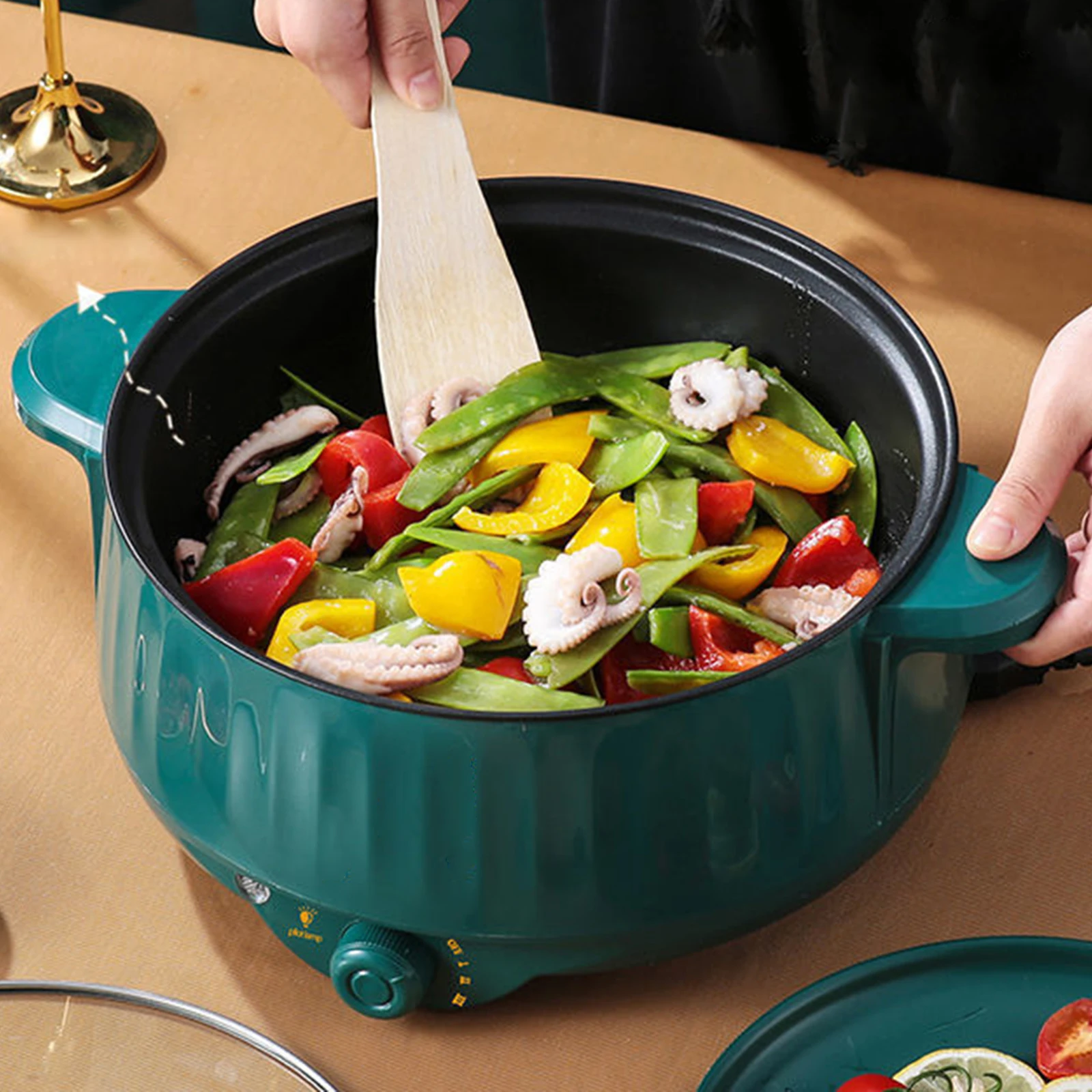 Electric Cooking Pot Nonstick 1.7L Stainless Steel Multifunctional 3 Gear Electric Skillet for Noodles Ramen Porridge Eggs