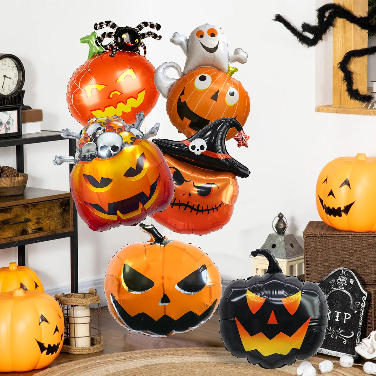 Set di 6 palloncini con zucca horror di Halloween, palloncini in alluminio di Halloween, per la decorazione della festa di Halloween per creare un terrifyi