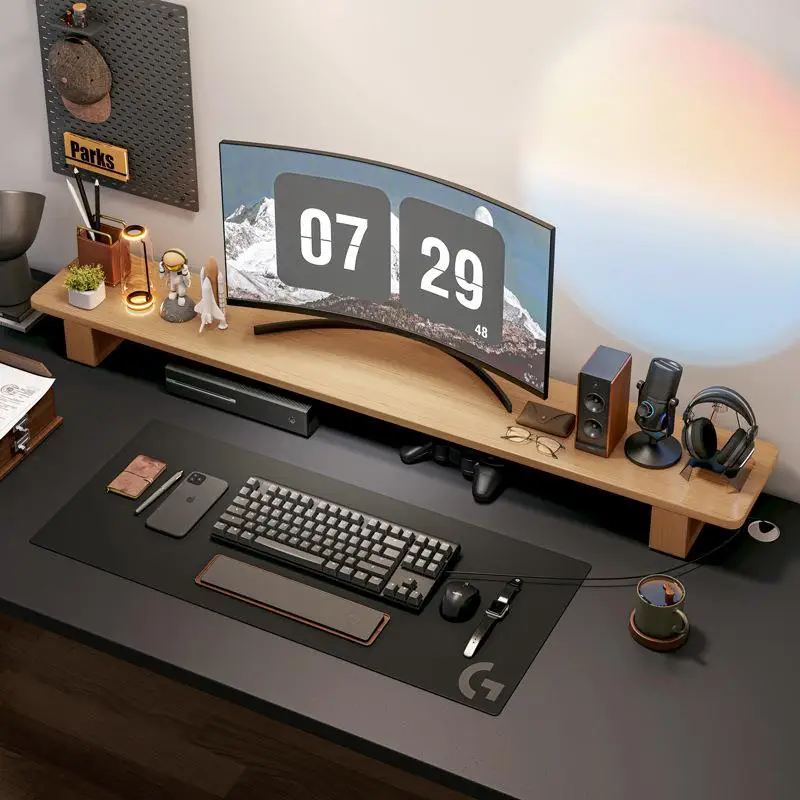 support-d'ecran-en-bois-rustique-pour-ordinateur-support-de-bureau-pour-moniteur-couleur-noyer-support-de-surelevation-d'ecran