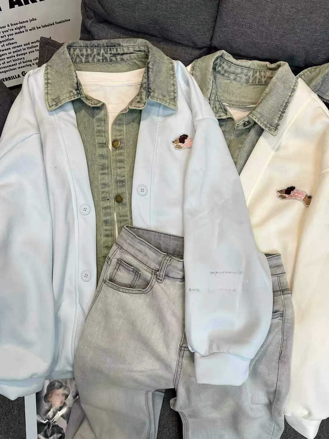 オリジナル春新作 irt パッチワーク フェイクツーピース スウェット オープンカーディガン デザインセンス アウター ヴィンテージ ルーズ 学生トップ