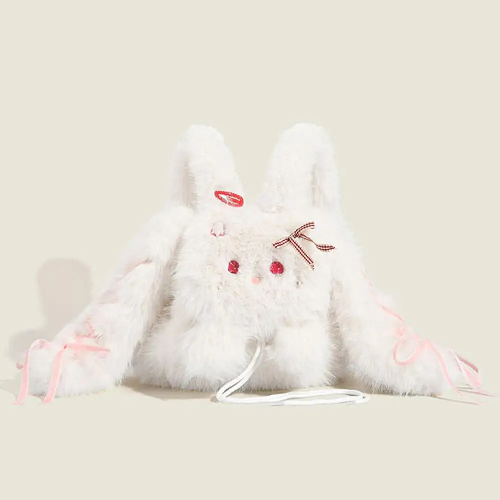 Sweet Cool Y2k Backpack Cute Anime Little Rabbit Plush Doll Backpack Student Matching Cartoon Bag Soft Material Single Strap Bag