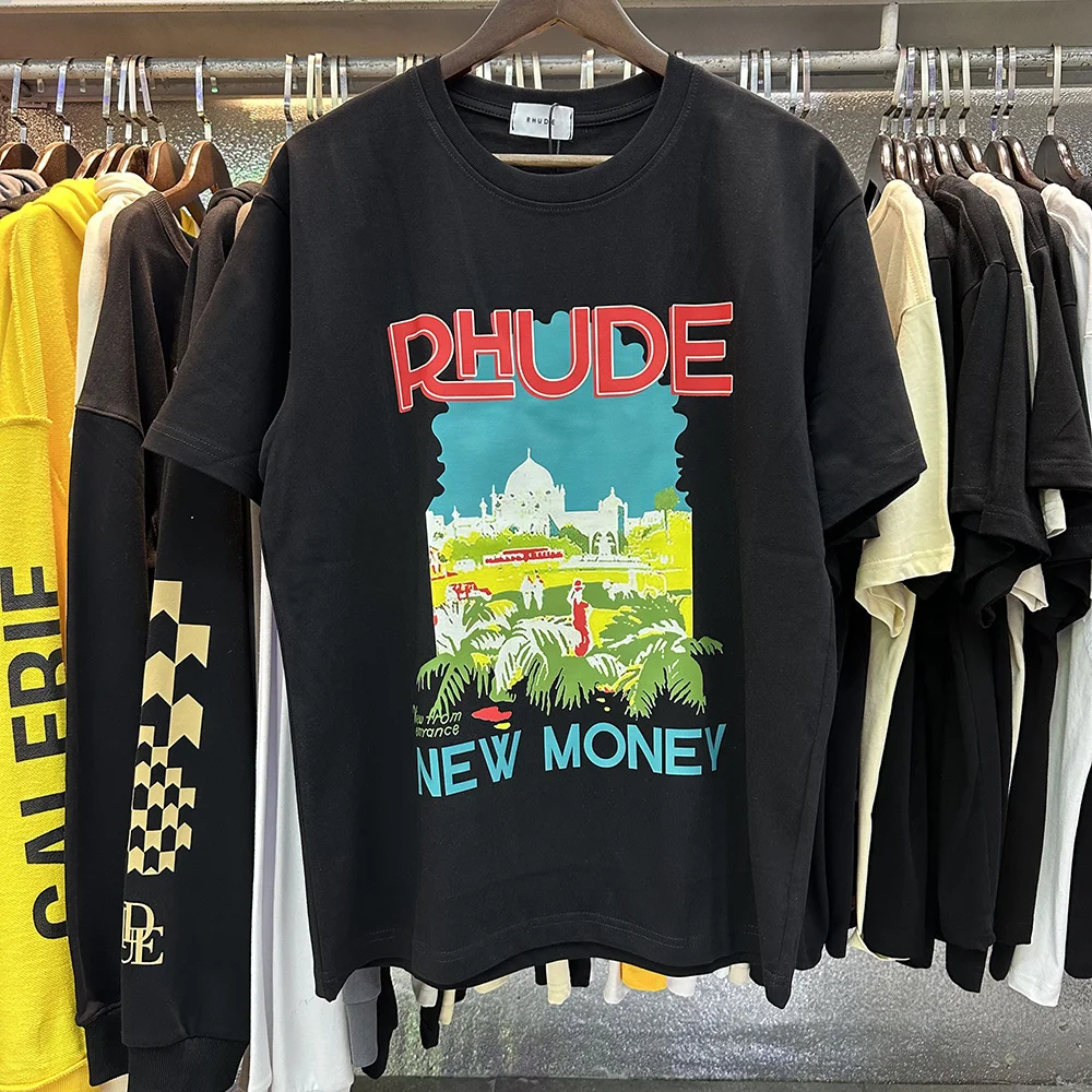 Retro Castle Print American Trendy Brand Short Sleeve round Neck Pure Cotton T-Shirt Unisex High Street Style Youth Fashion