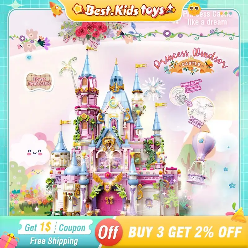 

Princess Flower Charm Castle Tree House Building Blocks Girl Park Kids Toys Assembly Bricks Model New Years Gifts Home Decorate