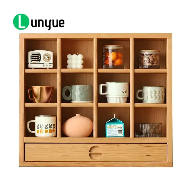 12-Slot Wooden Display Cabinet Square Wall Shelf Organizer Farmhouse Home Decor Storage Rack for Small Room Living Room