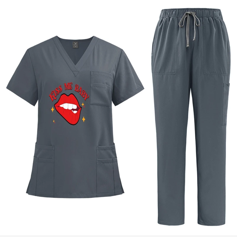Custom Print V-Neck Short-Sleeve Nurse Workwear Unisex Set Wrinkle-Resistant Wear-Resistant Medical Overalls