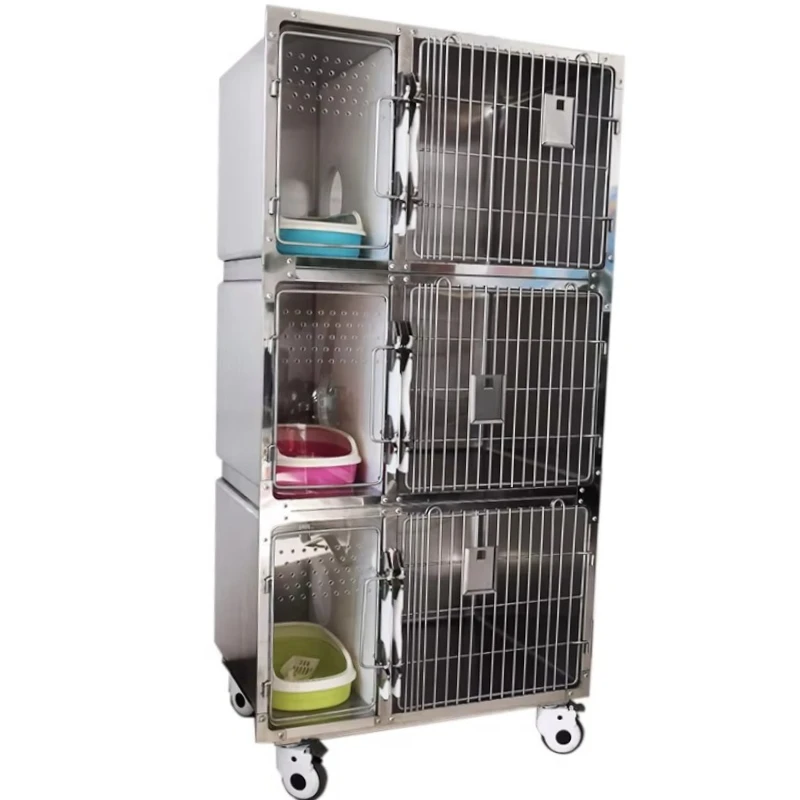 

High Pressure Rugged Inpatient 304 Stainless Steel Pet Cage With Wheels for Hospital Care for Pet Supplies