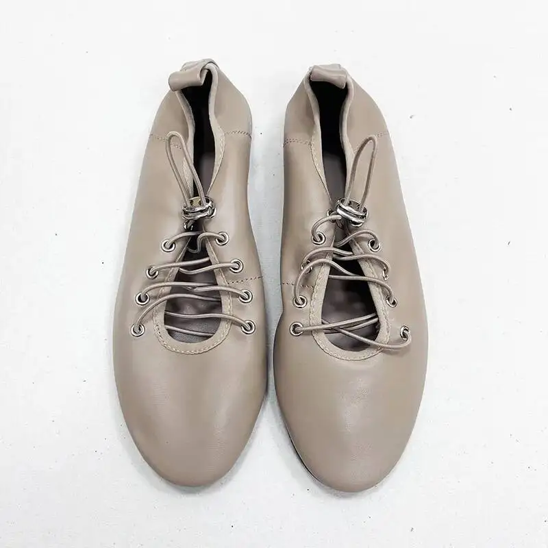 

NEW Spring Lace Up Women's Shoes Soft Leather Outdoor Casual Ballet Flats Walking Large Gize Brand Comfortable Ladies Loafers