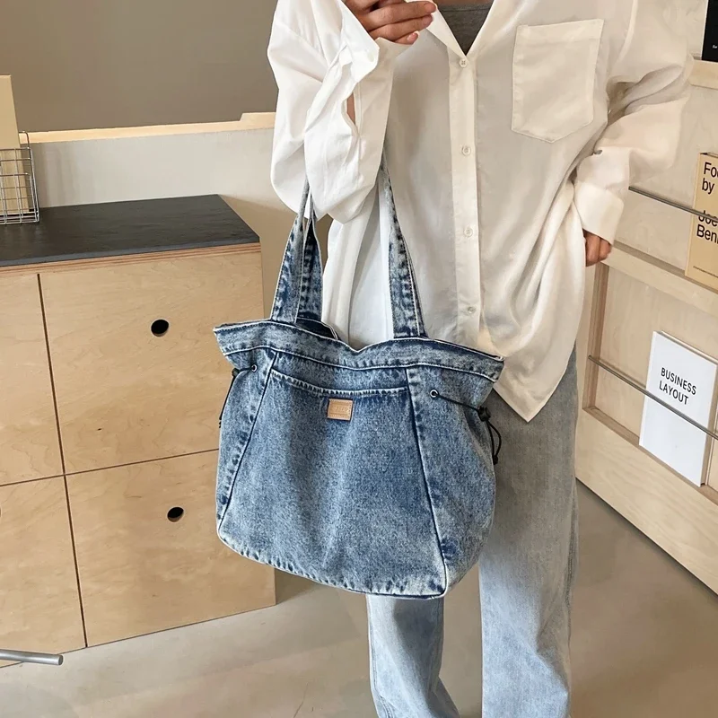 New Jeans Women\'s Bag 2024 Trend Denim Messenger Bag Y2K Canvas Shoulder Bag Large Eco Bag Korean Shopper Female Handbags Tote