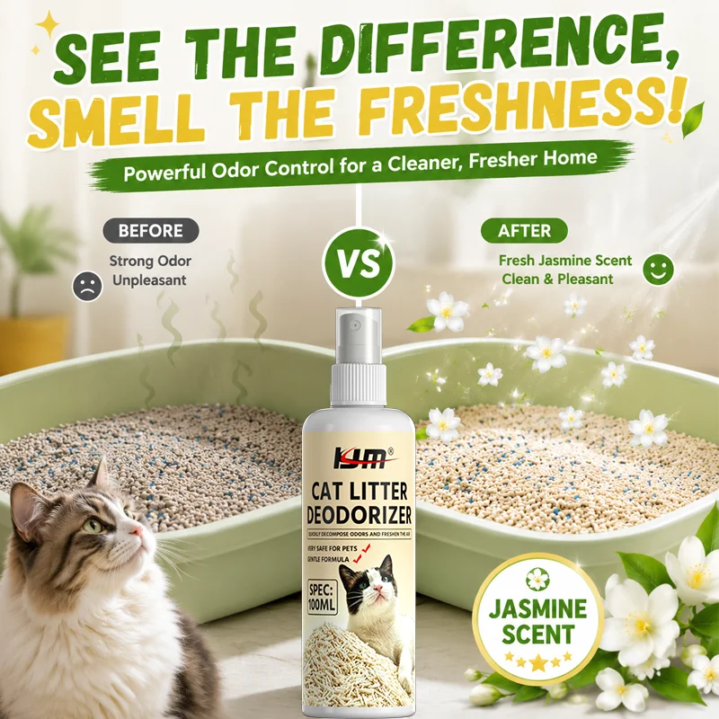KJM Spray Neutralizador de Olores para Areneros de Gatos de 100ml, Eliminador de Orina y Amoníaco para Arena de Bentonita y Sílice