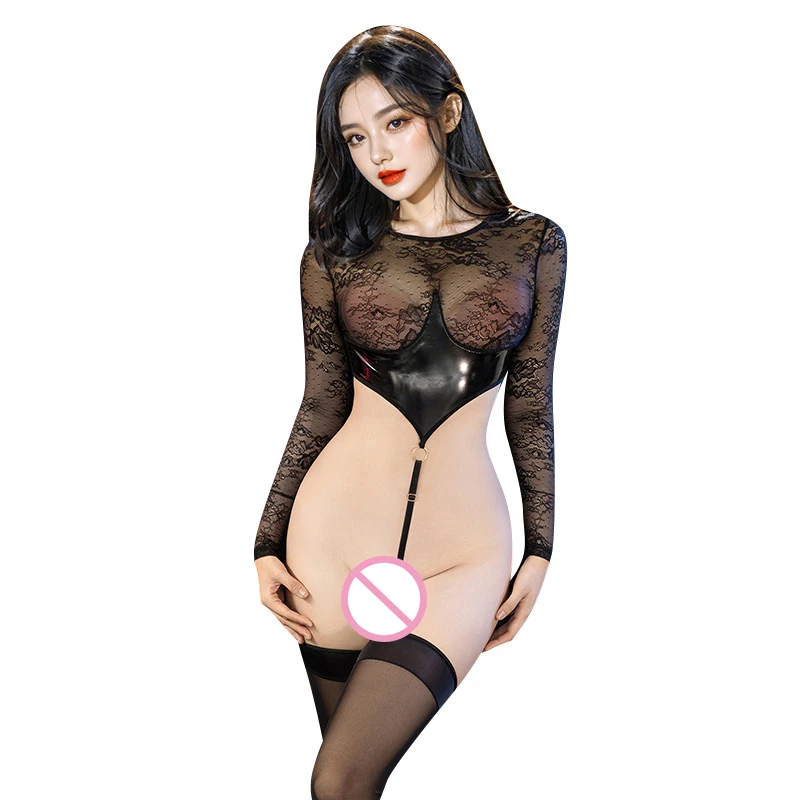 Erotic Women\'s Bodysuit Eros Transparent Lace Hollow Uniform Sexy Cute Girly Gothic Tights Suit Exotic Couple Bed Game Costume