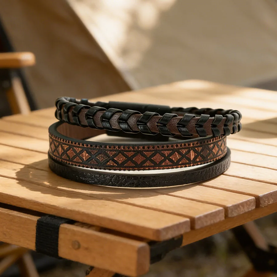 Männer Vintage Leder Armband Multi Schicht Geflochtenes Armband Retro Punk Stil Magnetische Verschluss Homme Schmuck Geschenk