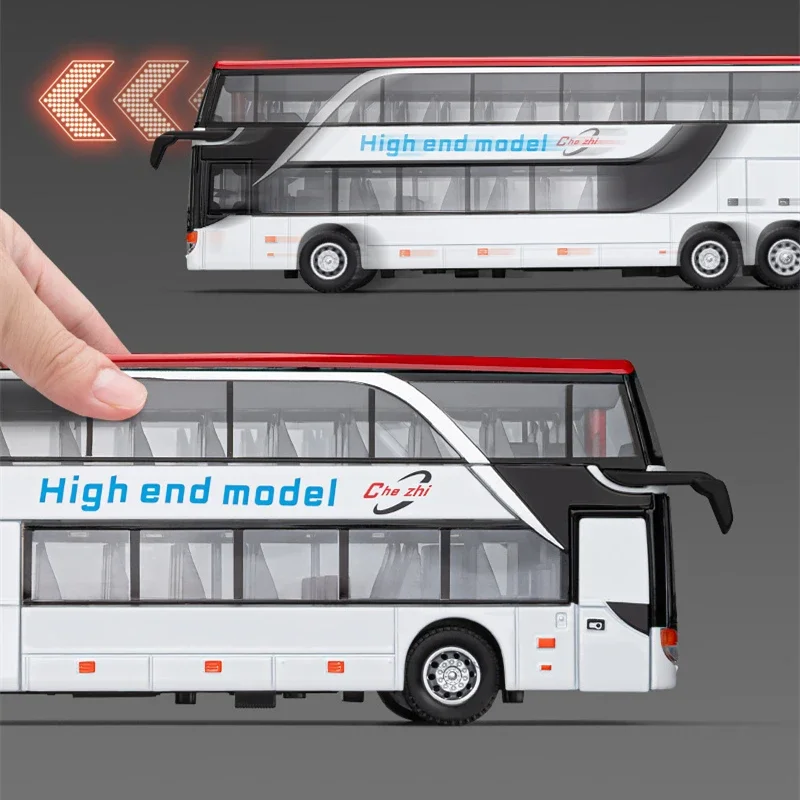 1:30 Simulation Double Decker Bus Model Alloy Toy Car Luxury Electric Airport Business Bus Sound Light City Tour Car Kids Gifts