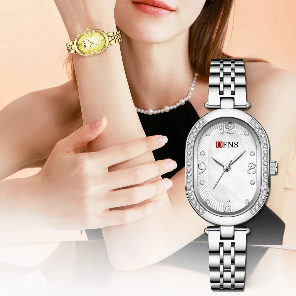 

Fashion Ofns 1575 Luxury Exquisite Quartz Women's Full Steel Watch Waterproof Diamond Inlaid Gangti Relogio Feminino Reloj Mujer