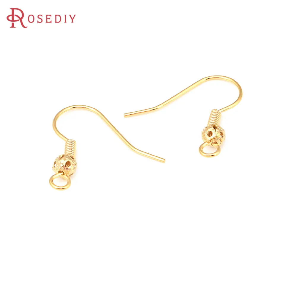 20 piezas de cuentas huecas de latón para mujer, gancho para pendientes de Color dorado de 18K, suministros para hacer joyas, accesorios para pendientes