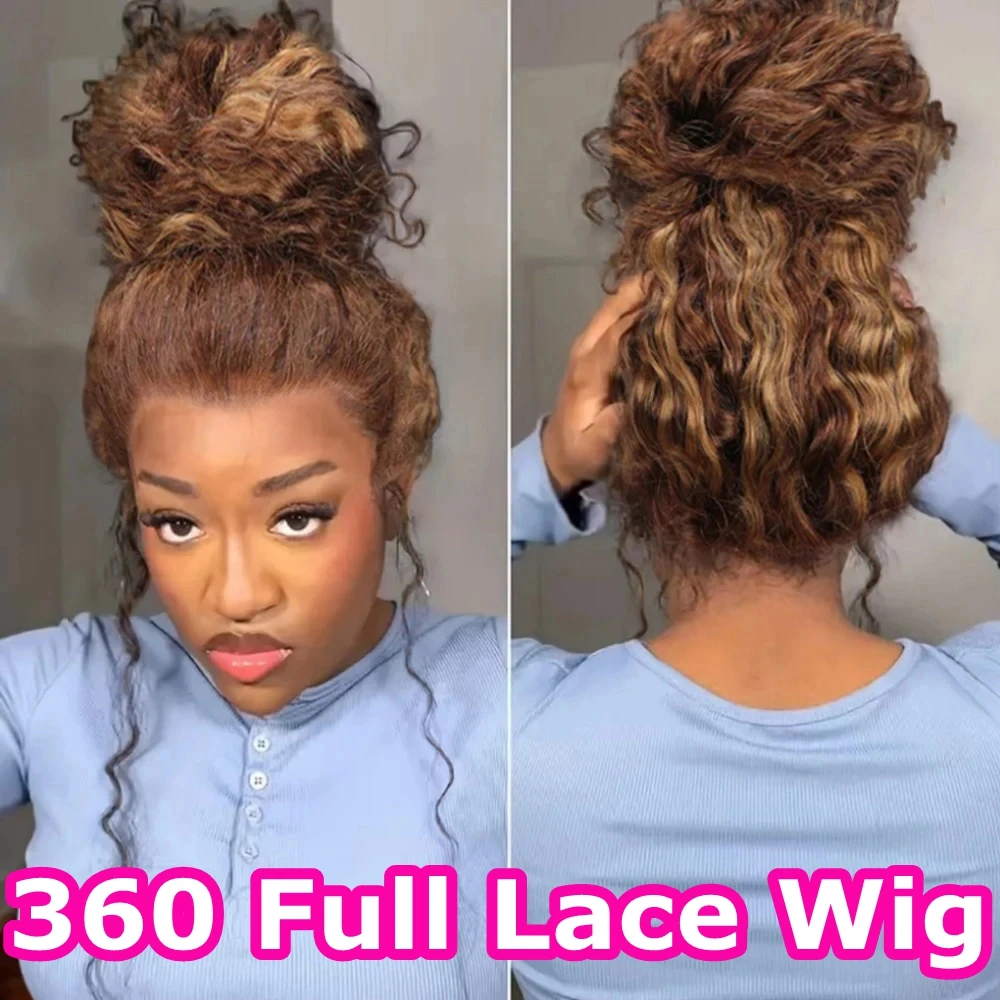 

Highlight Ombre 360 HD Lace Front Wig Human Hair Pre Plucked Deep Wave Invisi Strap 360 Glueless Upgrade 4/27 Human Hair Wigs