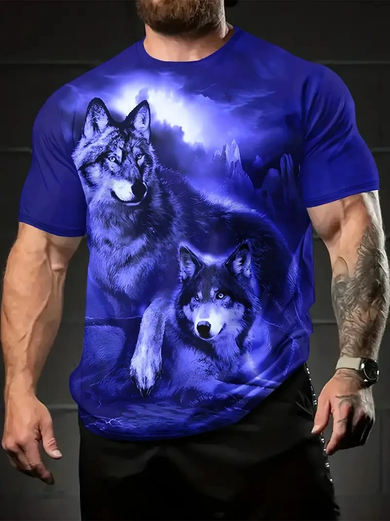 

Мужская футболка больших размеров с короткими рукавами и 3D-принтом Domineering Wolf King, свободная и повседневная, мягкая, удобная и дышащая