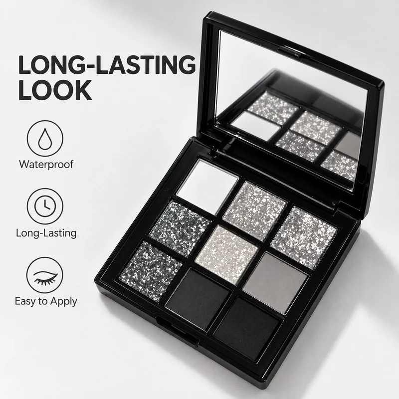 ErshiQi 9 Colors Smoky Silver Eyeshadow Palette Black Grey Glitter Shimmer Matte Eye Shadow High Pigment Blendable Makeup Looks gallery 4