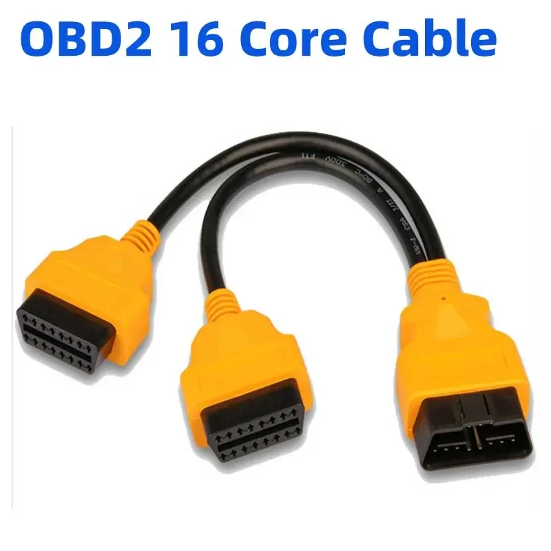 ELM327 OBD2 16Pin 1 IN 2 Extension Cable 30m Extension Cable 16 Pin ELM327 OBD II OBD Extension Cable Connector (YELLOW & Black)