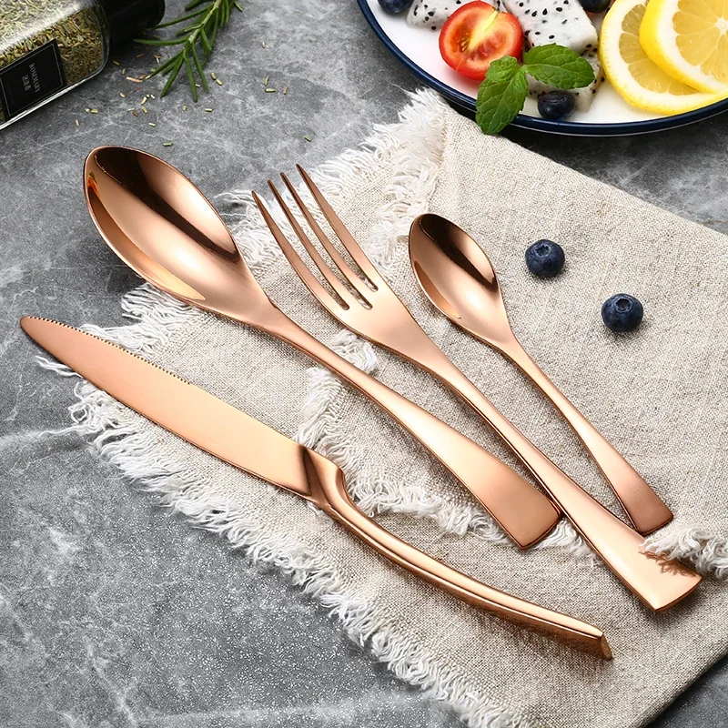 24 Pcs 18/10 Stainless Steel Black Gold Silver Cutlery Dinnerware Meat Knives Coffee Spoon Fork Flatware Set Dishwasher Safe