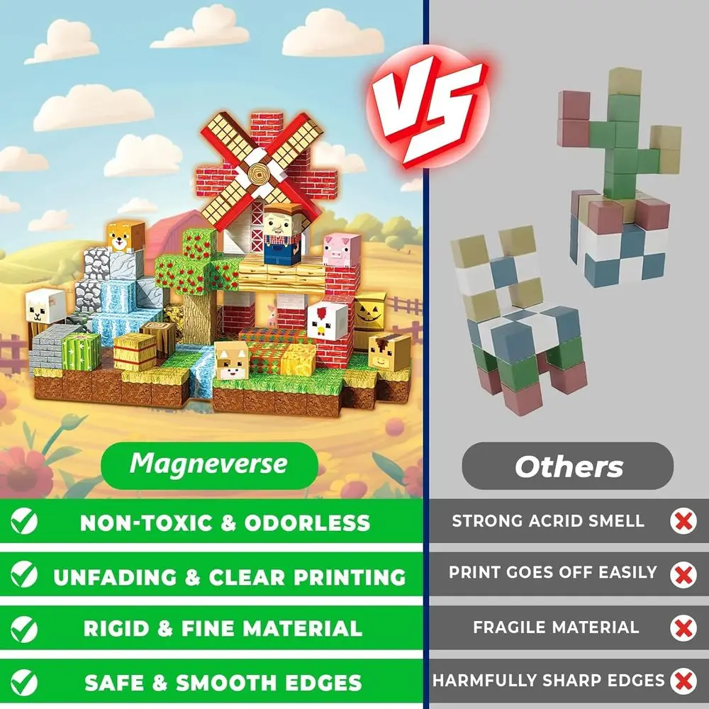 Bloques de construcción magnéticos de animales de granja de 150 piezas, juguetes educativos STEM para niños de 3 años, perfectos para regalos