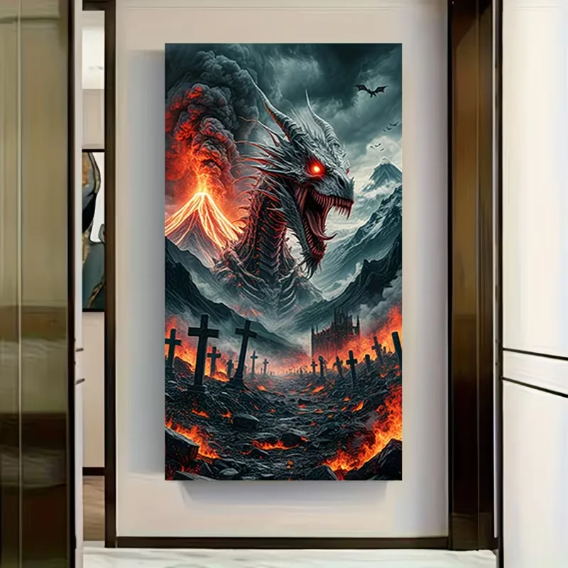 DIY 5D Diamond Painting Kit,Volcano Dragon Landsacpe Full Square Round Drill Large Size Diamond Art, Mosaic Cross Stitch
