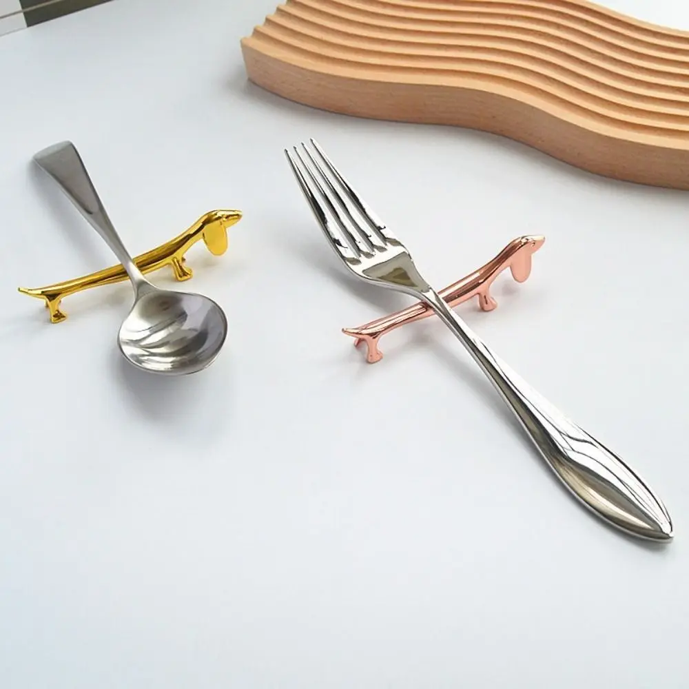 2PCS Zinc Alloy Dachshund Dog Chopstick Holder Dog Shape Cute Chopstick Rest Decorative Silver Tableware Chopstick Pillow